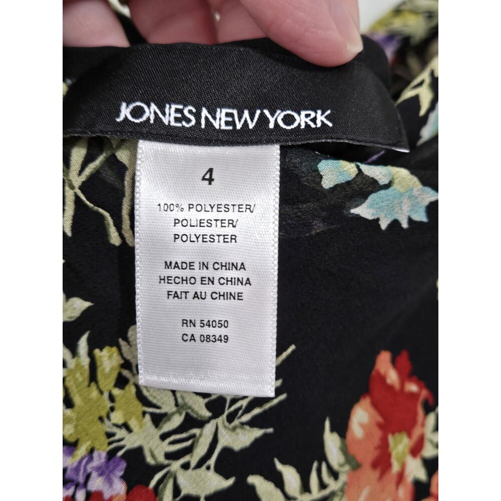 VINTAGE Y2K JONES NEW YORK Dark Floral Tie Cap Sleeve Chiffon Midi Dress Size 4 - Picture 4 of 9